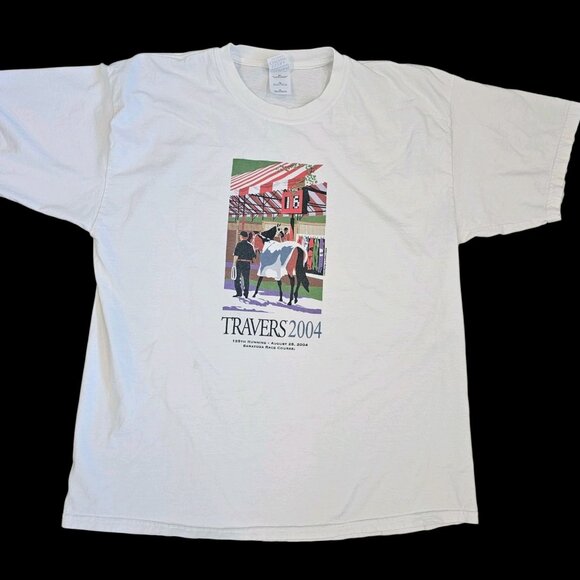 Y2K Saratoga Race Course Tshirt White Travers 2004 Birdstone Equestrian Sz‎ XL - Picture 1 of 11